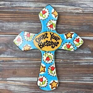 Glory Haus Religious Hand-Painted Ceramic Cross Plaque - Count Your Blessings